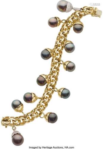 Diamond, South Sea Cultured Pearl,  Gold Bracelet  Stones: F...