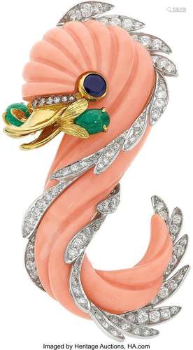 Diamond, Multi-Stone, Platinum, Gold Brooch  Stones: Full an...