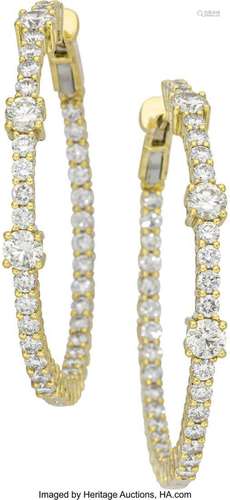 Diamond, Gold Earrings  Stones: Full-cut diamonds weighing a...