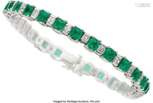 Emerald, Diamond, White Gold Bracelet  Stones: Square brilli...