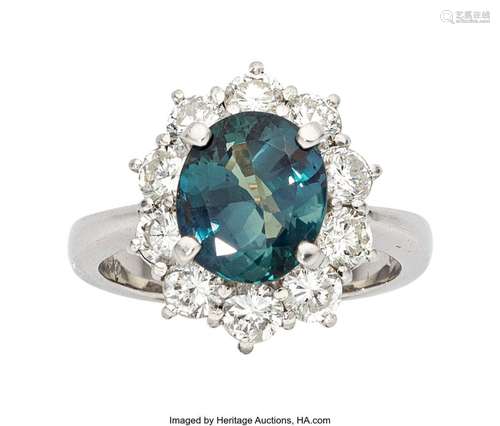 Alexandrite, Diamond, Platinum Ring  Stones: Oval-shaped ale...