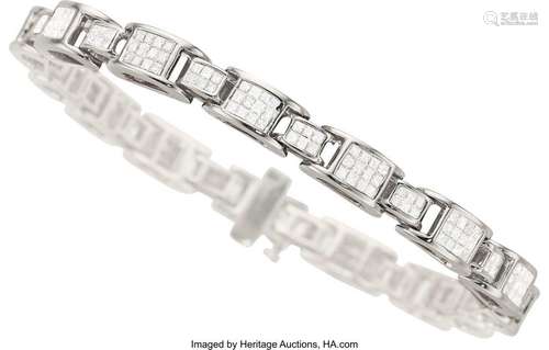 Diamond, White Gold Bracelet  Stones: Square brilliant-cut d...