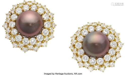 Harry Winston South Sea Cultured Pearl,  Diamond, Gold Earri...