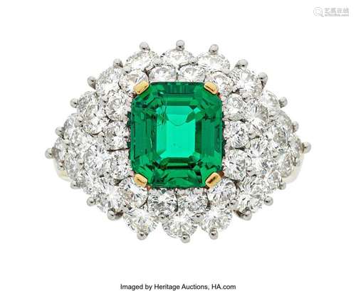 Colombian Emerald, Diamond, Gold Ring  Stones: Emerald-cut e...