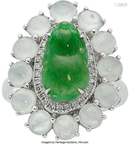 Jadeite Jade, Diamond, Serpentine, White Gold Ring  Stones: ...