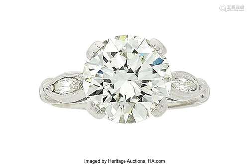 Diamond, Platinum Ring  Stone: Round brilliant-cut diamond w...