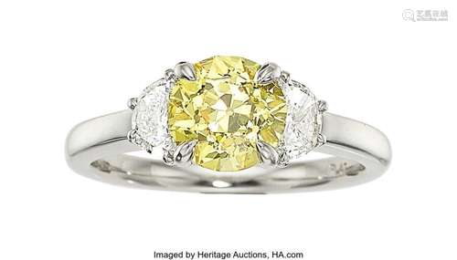 Fancy Intense Yellow Diamond,  Diamond, Platinum Ring  Stone...