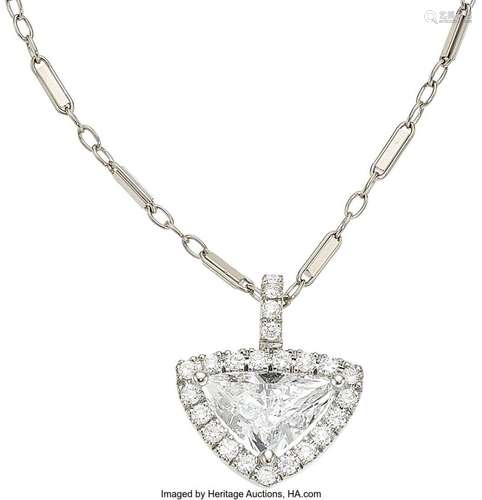 Diamond, White Gold Pendant-Necklace  Stones: Triangular-sha...