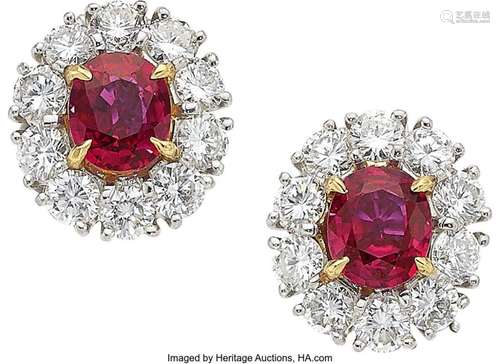 Harry Winston Ruby, Diamond, Platinum,  Gold Earrings  Stone...