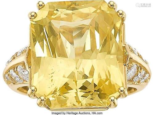 Yellow Sapphire, Diamond, Gold Ring  Stones: Octagonal-cut s...