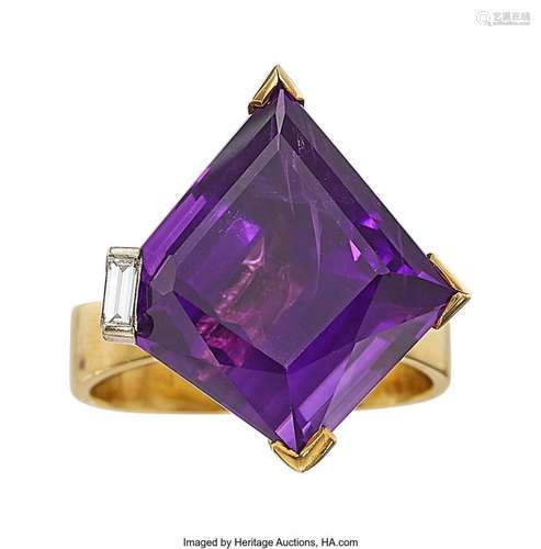 Andrew Grima Amethyst, Diamond,  Gold Ring, English, circa 1...