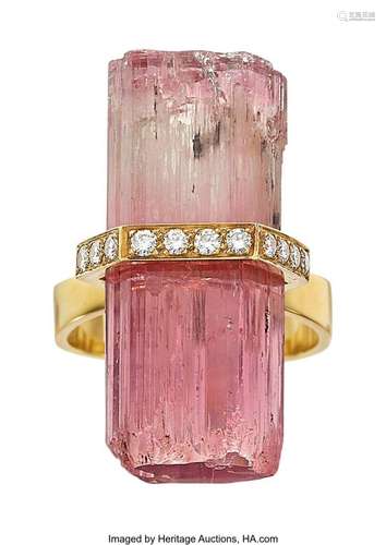 Andrew Grima Pink Tourmaline, Diamond,  Gold Ring, circa 198...