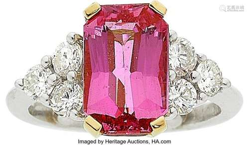 Pink Sapphire, Diamond, Platinum, Gold Ring  Stones: Octagon...