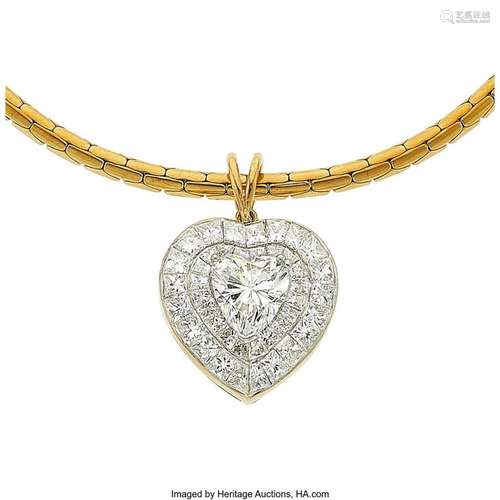 Diamond, Gold Pendant-Necklace  Stones: Heart-shaped diamond...