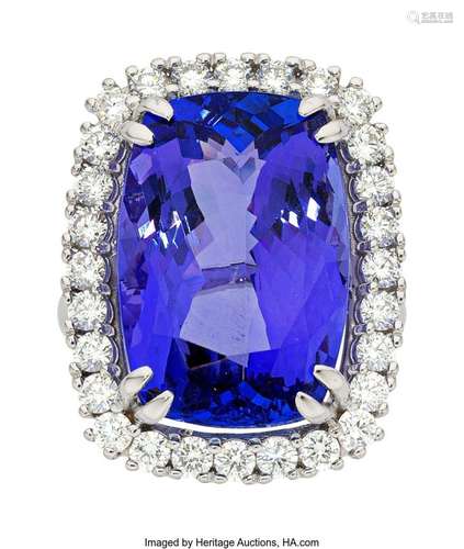 Tanzanite, Diamond, White Gold Ring  Stones: Cushion-shaped ...