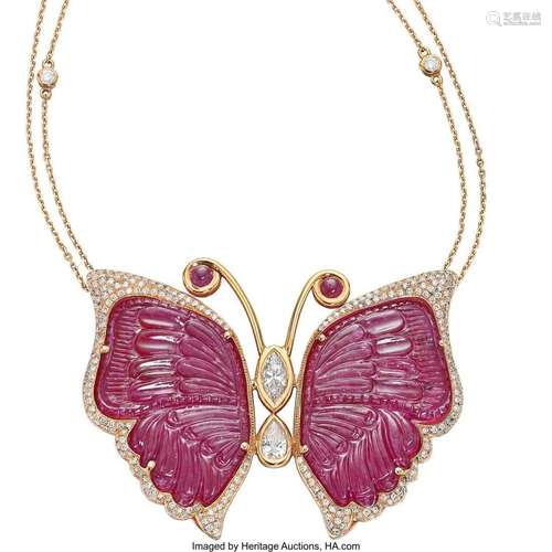 Pejmani Ruby, Diamond, Rose Gold Necklace  Stones: Full, mar...