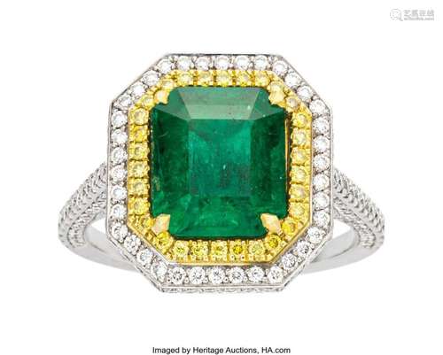 Emerald, Colored Diamond, Diamond, Gold Ring   Stones: Emera...