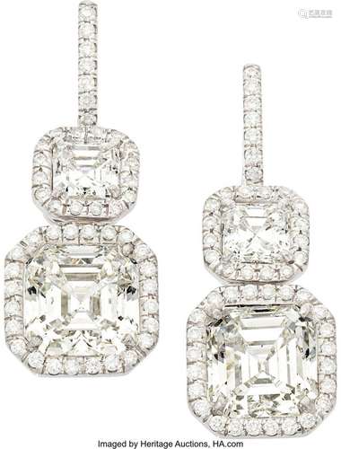 Diamond, White Gold Earrings  Stones: Asscher-cut diamonds w...