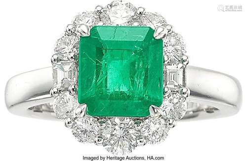 Emerald, Diamond, White Gold Ring  Stones: Square emerald-cu...