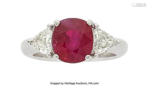 JYE`s Burma Ruby, Diamond, Platinum Ring  Stones: Cushion-sh...