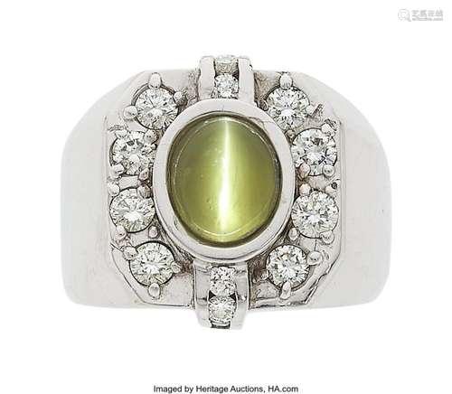 Cat`s-Eye Chrysoberyl, Diamond,  White Gold Ring  Stones: Ca...