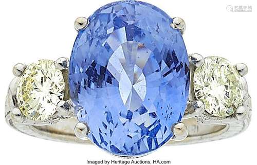 Ceylon Sapphire, Diamond, White Gold Ring  Stones: Oval-shap...