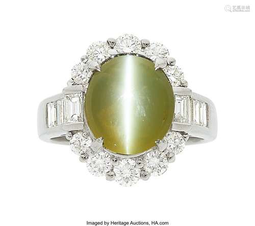 Cat`s-Eye Chrysoberyl, Diamond, Platinum Ring  Stones: Cat`s...