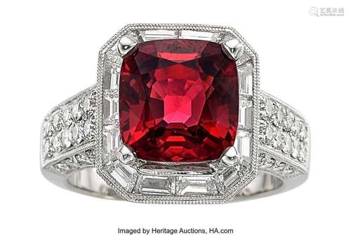 Burma Spinel, Diamond, White Gold Ring  Stones: Cushion-shap...