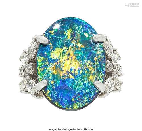 JYE`S Black Opal, Diamond, Platinum Ring  Stones: Oval-shape...