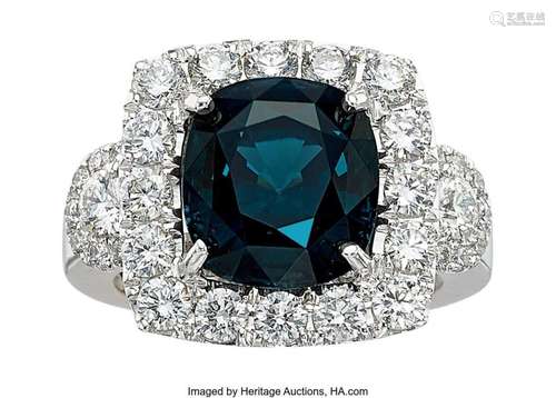 Ceylon Blue Spinel, Diamond,  White Gold Ring  Stones: Cushi...