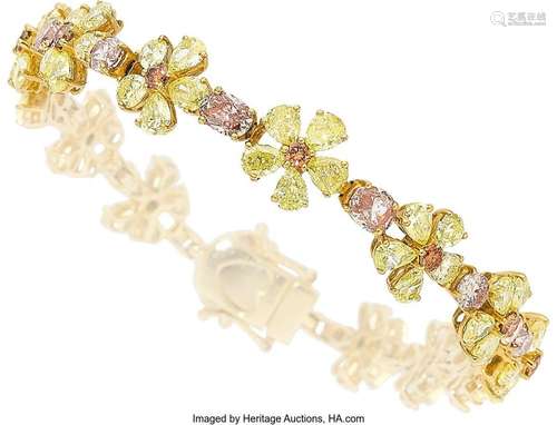 Colored Diamond, Gold Bracelet  Stones: Pear, oval and full-...