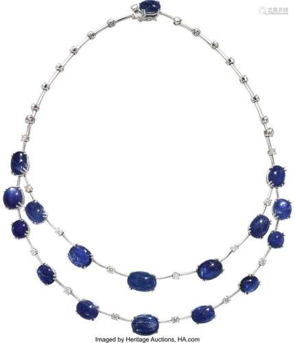 Dal Lago Sapphire, Diamond, White Gold Necklace  Stones: Sap...