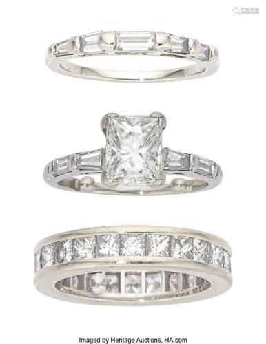 Diamond, White Gold Rings  Stones: Rectangular modified bril...