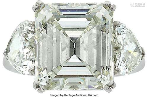 Diamond, Platinum Ring  Stones: Emerald-cut diamond weighing...