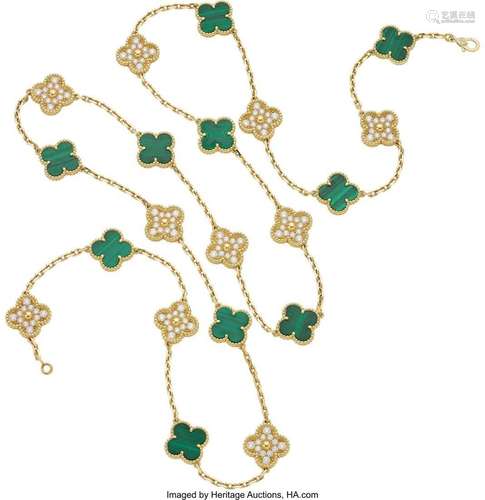 Van Cleef & Arpels Diamond, Malachite,  Gold Necklace, F...