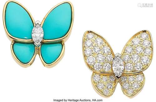 Van Cleef & Arpels Diamond, Turquoise,  Gold Earrings, F...