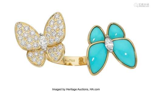 Van Cleef & Arpels Diamond, Turquoise, Gold Ring  Stones...