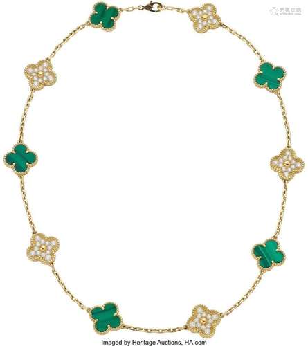 Van Cleef & Arpels Diamond, Malachite,  Gold Necklace  S...