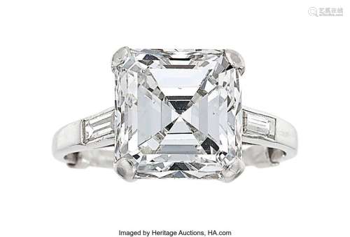 Diamond, Platinum Ring  Stones: Square emerald-cut diamond  ...
