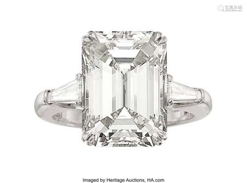 Diamond, Platinum Ring  Stones: Emerald-cut diamond weighing...