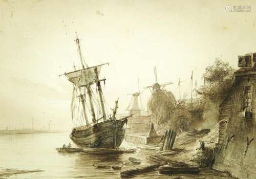 Dijxhoorn Pieter  Sepia  schip voor kust