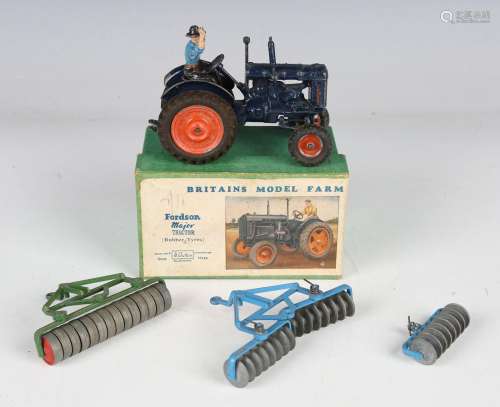A Britains No. 128F Fordson tractor with rubber tyres and dr...