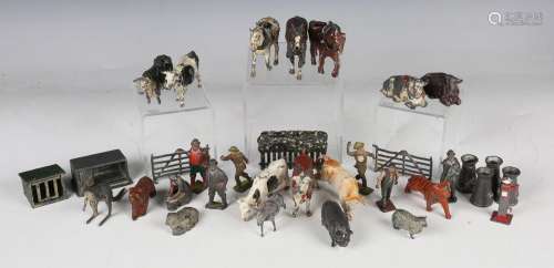 A collection of playworn Britains and other lead and plastic...