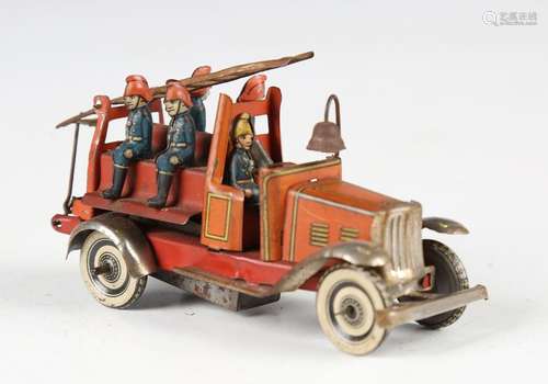 A German tinplate clockwork fire engine