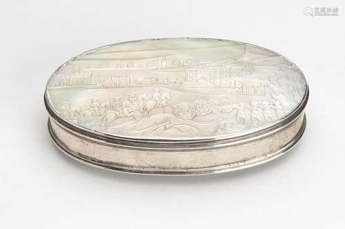 A Dutch silver and mother-of-pearl tobacco box