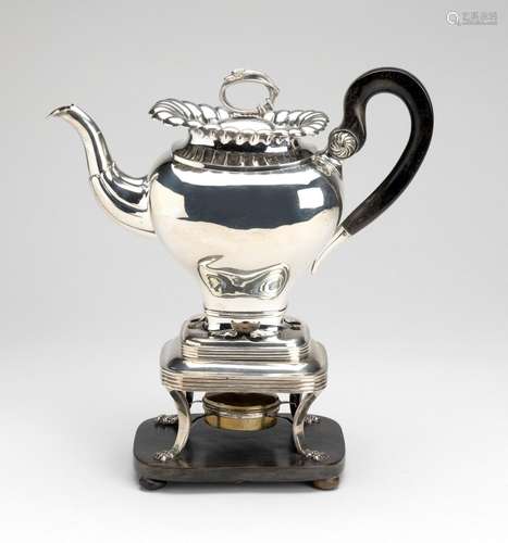 A Dutch silver teapot on burner stand