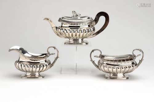 A silver three-piece tea service,