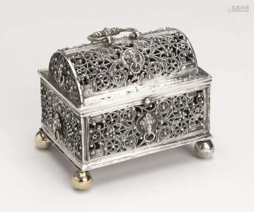 A Dutch silver and parcel gilt marriage casket "knotten...