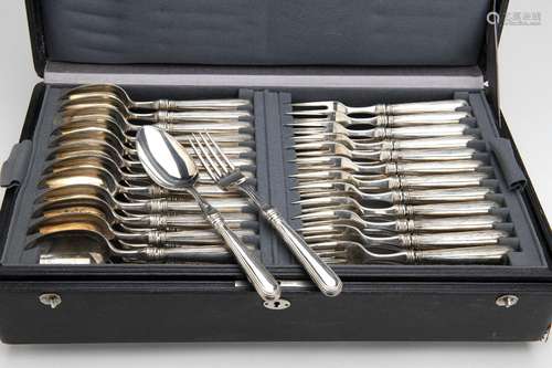 A collection of Dutch silver flatware in canteen