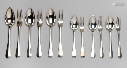 Twelve Dutch silver table forks and spoons and twelve silver...